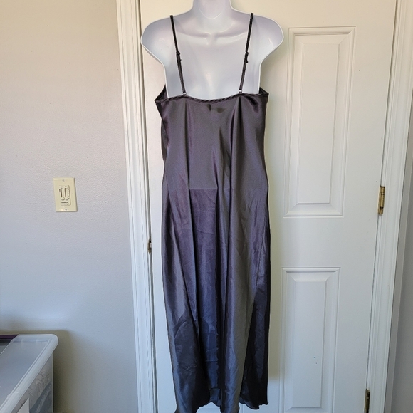Bebe Satin Long Sleeveless Slip Dress Cowl Neck Dark Gray Pewter Y2K Size M - Picture 5 of 11